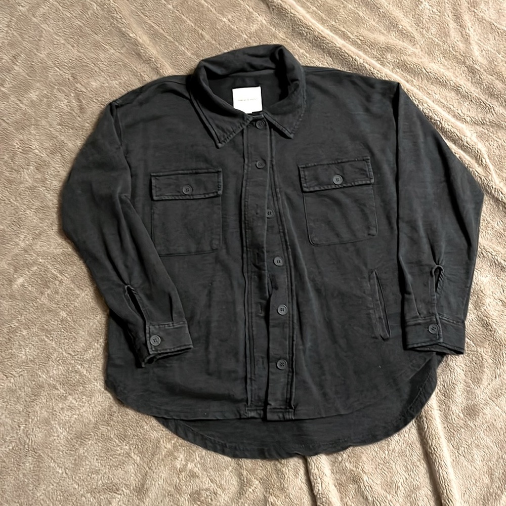 Thread & Supply Light Weight Shacket in Charcoal Grey